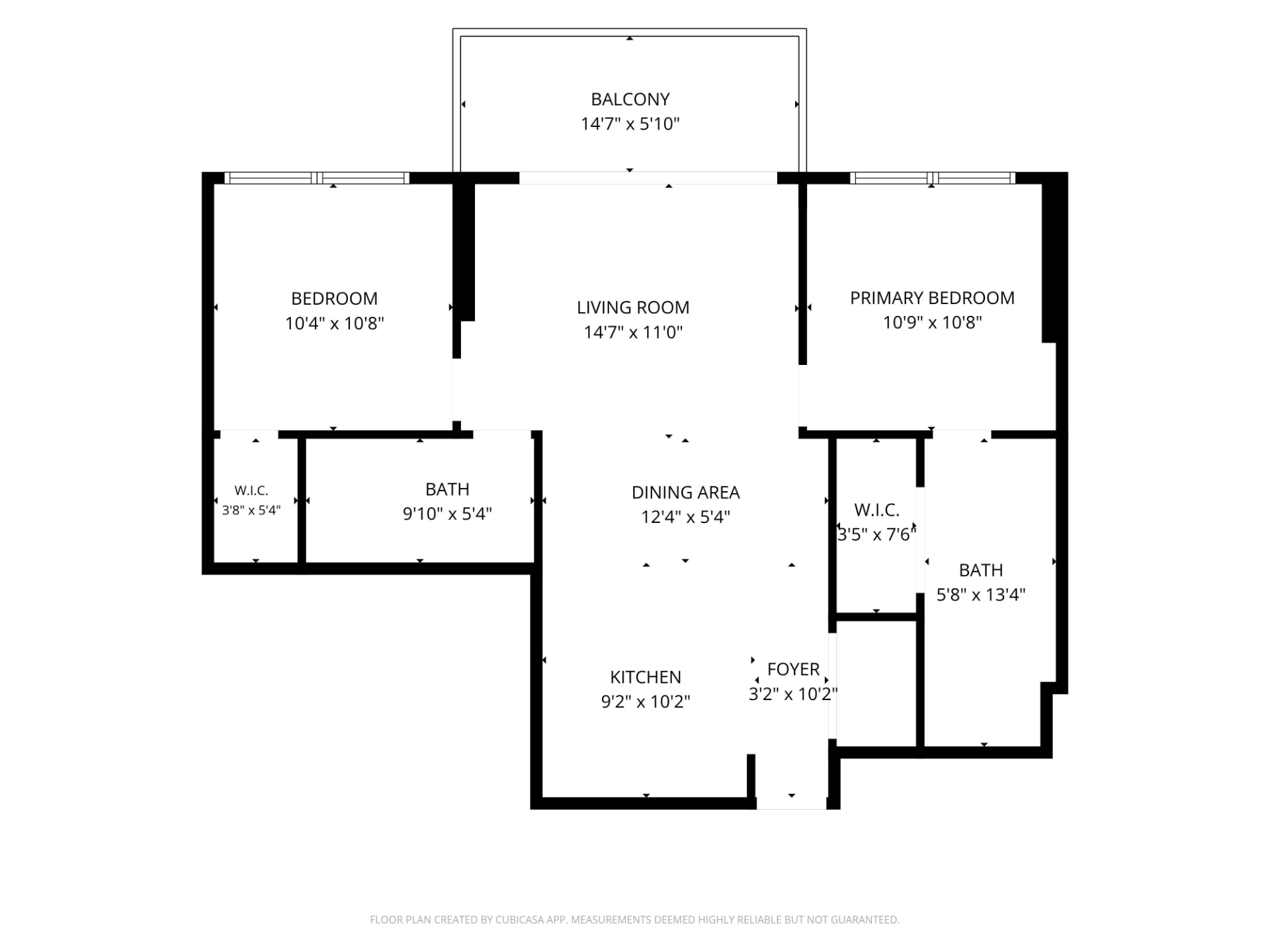 Dimensioned floor plan of unit 2806 at Sky Ala Moana West: balcony, living room, dining area, kitchen, two bedrooms and two baths